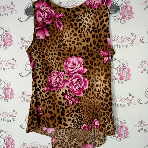 Cocomo tank top cheetah print floral flowers brown black pink fairy top hem - Picture 5 of 7